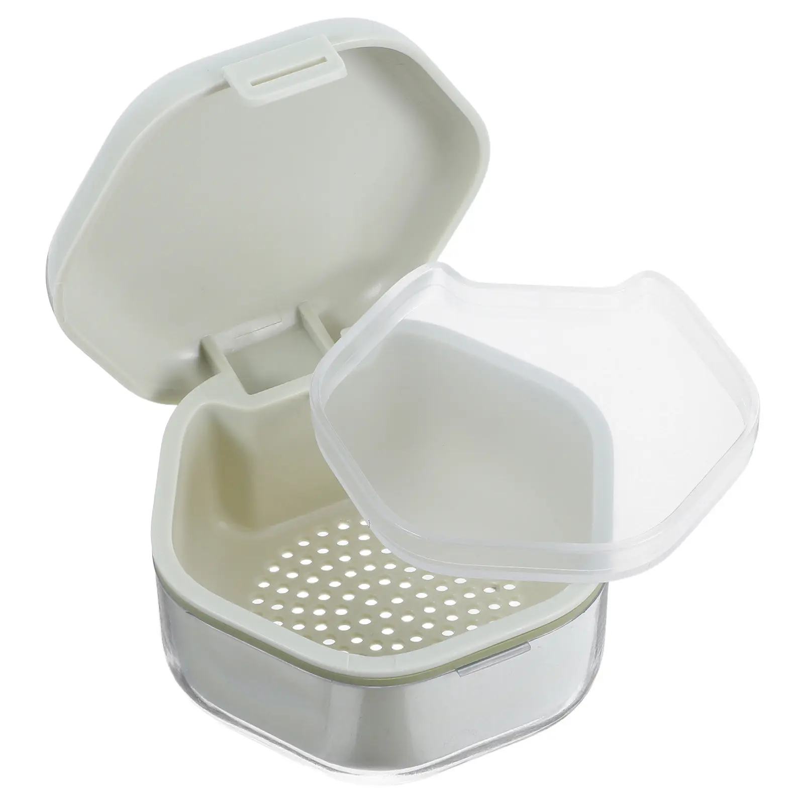 

Dual Layer Light Green Dentures Storage Box Retainer Cleaning Case Portable Travel Friendly Oral Appliance Organizer Braces