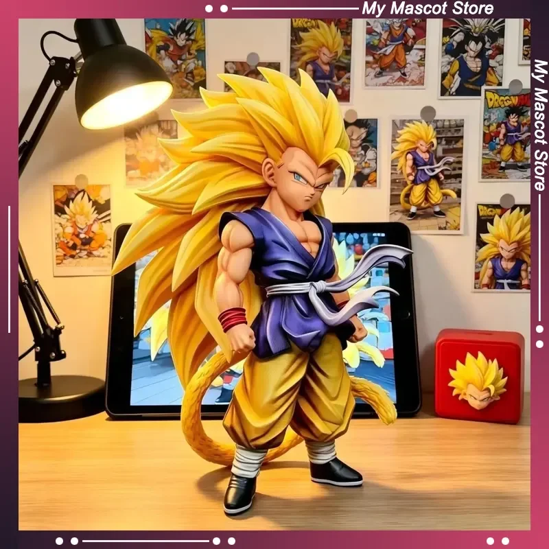 25cm Dragon Ball GT Super Saiyan 3 Goku Chibi Figure Final Battle Ver. - Blond Hair Monkey Tail Sit Movable Statue Toy Gift