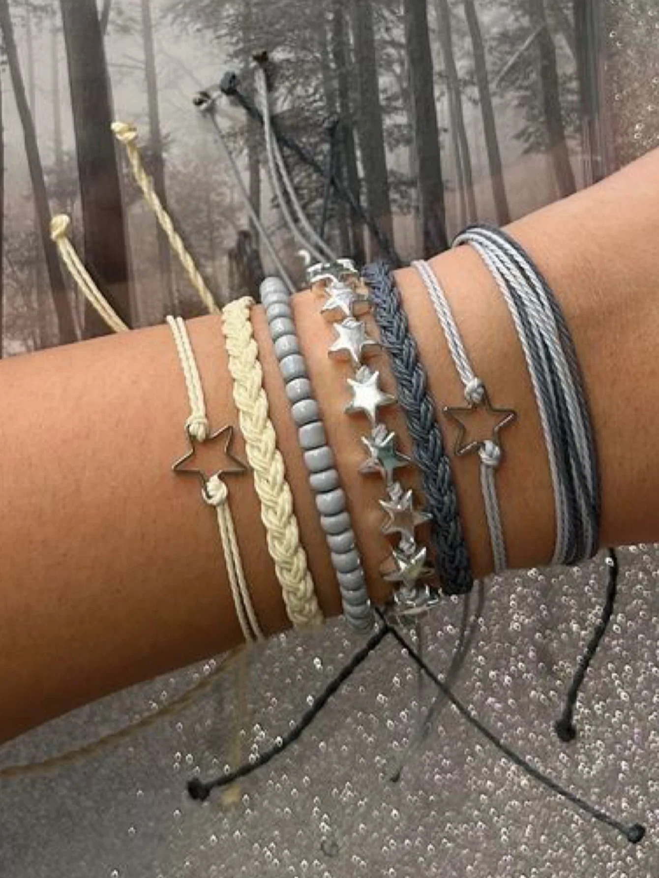 7pcs Bohemian Star Beads Handmade Blue Bracelet Set Holiday Music Festival Jewelry