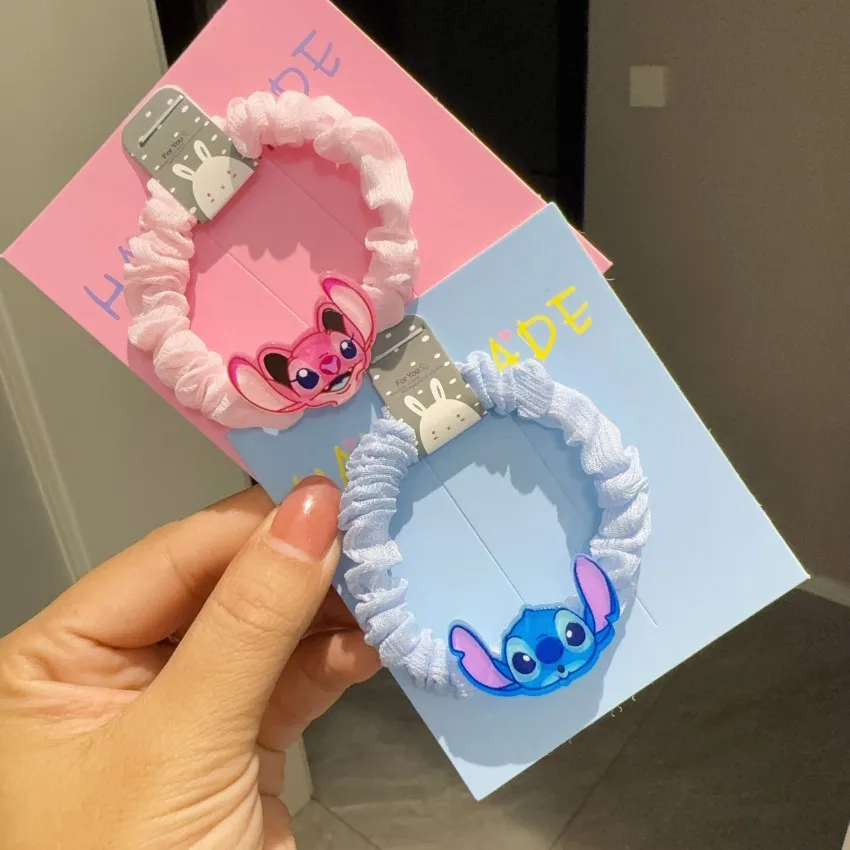 Disney Anime Lilo & Stitch Hair Bands Angel Girl Kawaii Stitch Hairpin Cartoon Rubber Band Hair Accessoires Girl Gifts Toy