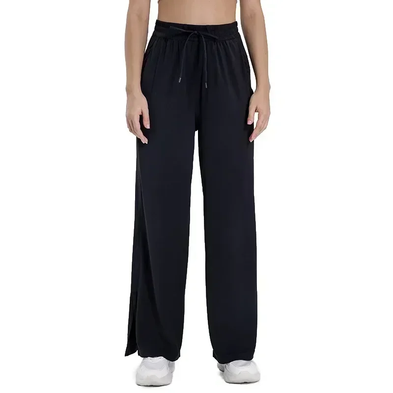 

Lemon Women Sports Yoga Pants Loose Breathable Drawstring Wide Leg Pants For Women High Waisted Outside Straight Leg Pants