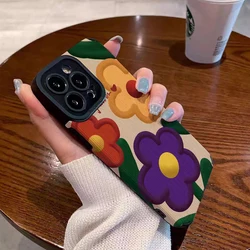 Fashion Big Flower Silicone Leather Case For iPhone 17 Air 14 13 12 11 16 15 Pro Max Plus Mini Soft Shockproof Full Cover