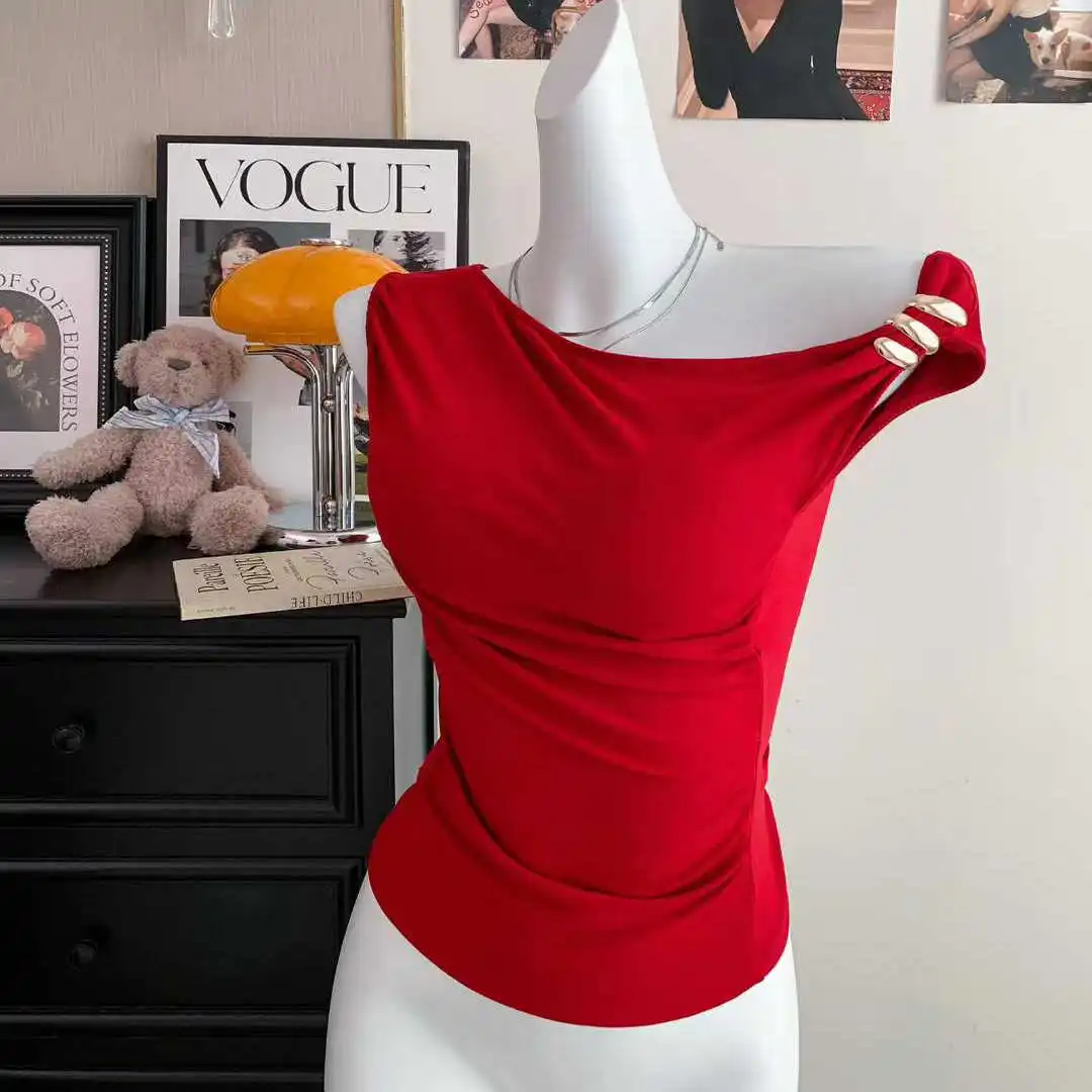 Sexy Sommer Neue Diamant Verzierte Plissee Weste Abnehmen ort Einteiliges mit Brust Pad Oberbekleidung Baumwolle Nylon Spandex Mischung