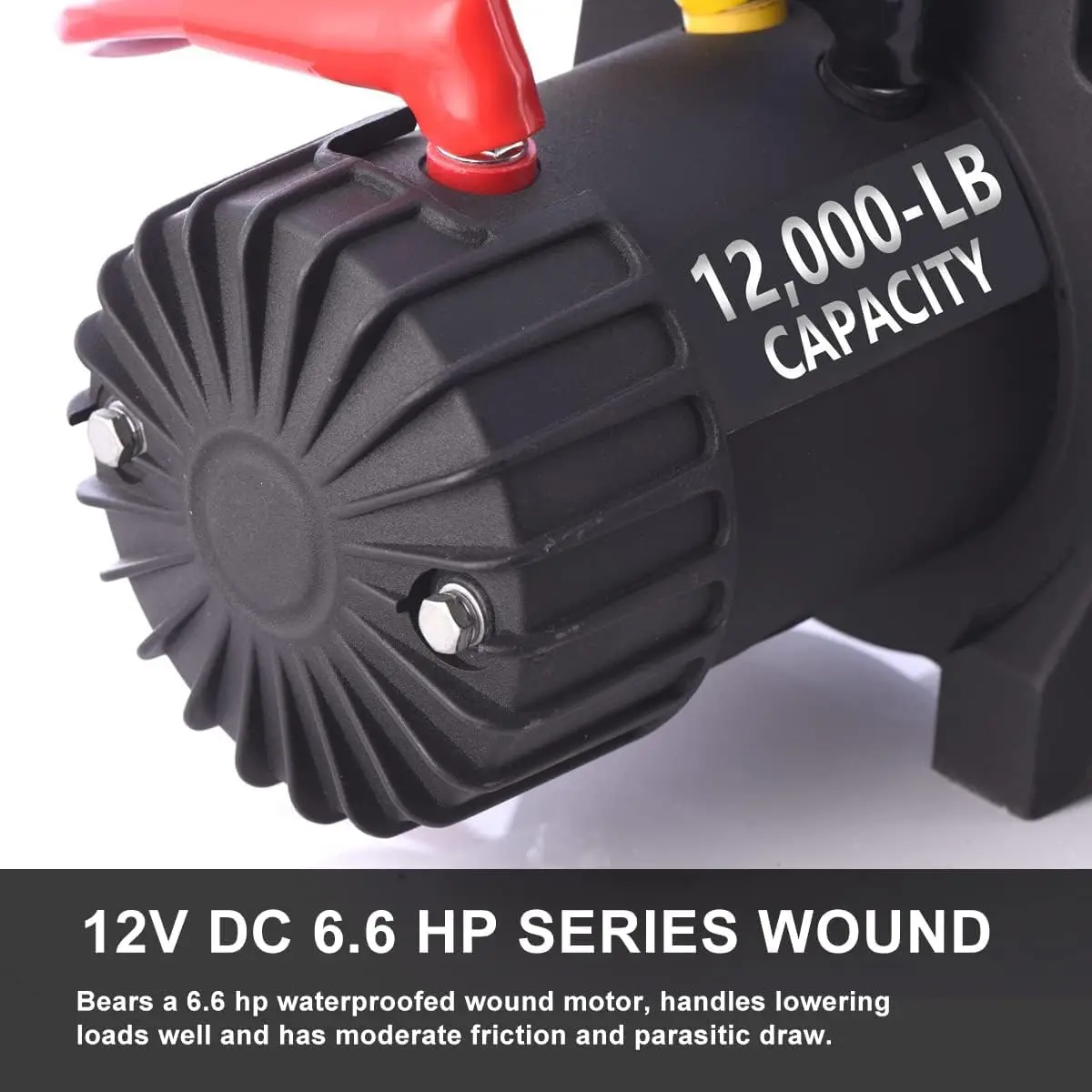 12000 رطل 12 فولت شاحنة كهربائية مقاومة للماء حبل فولاذي أسود ونش كهربائي مع أسطوانة Fairlead، مقبض سلكي، 2 جهاز تحكم عن بعد بالأشعة تحت الحمراء