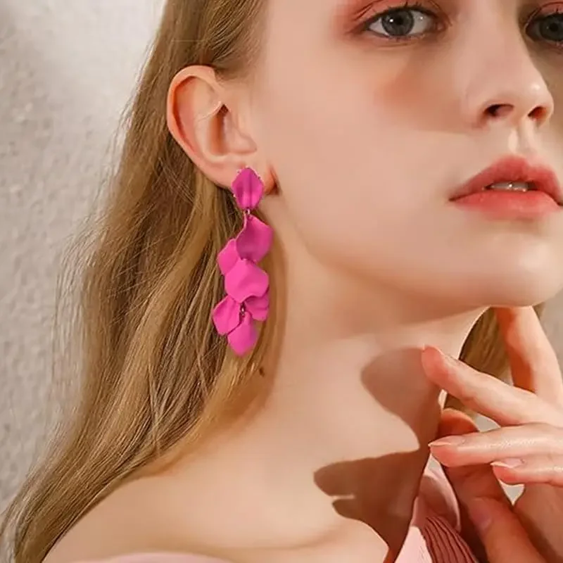 Rose Petal Long Tassel Earrings Korean Drop Earrings - Image 4
