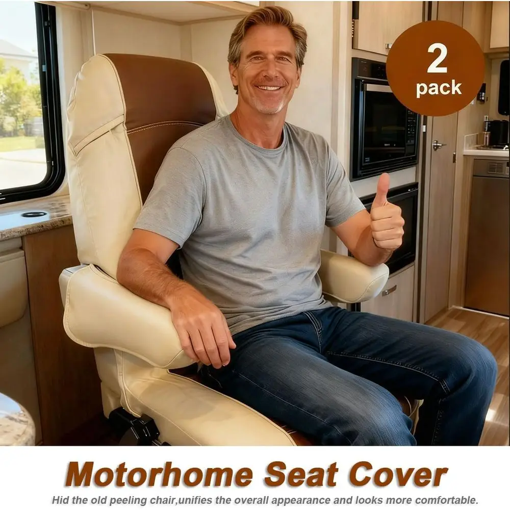 2 Pack RV Seat Covers for Captains Chairs Motorhome Seat Covers for Class-A RV Seat with Arm Rest Covers