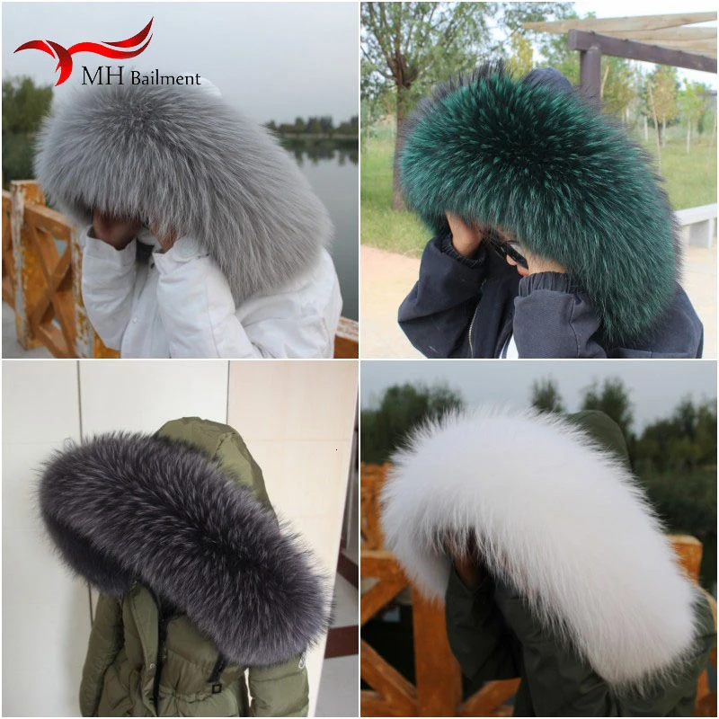 Super Large Fur Collar Winter New Real Raccoon Fur Collar Furry Warm Comfortable Coat Scarf Ladies Shawl Large Size Scarf Female