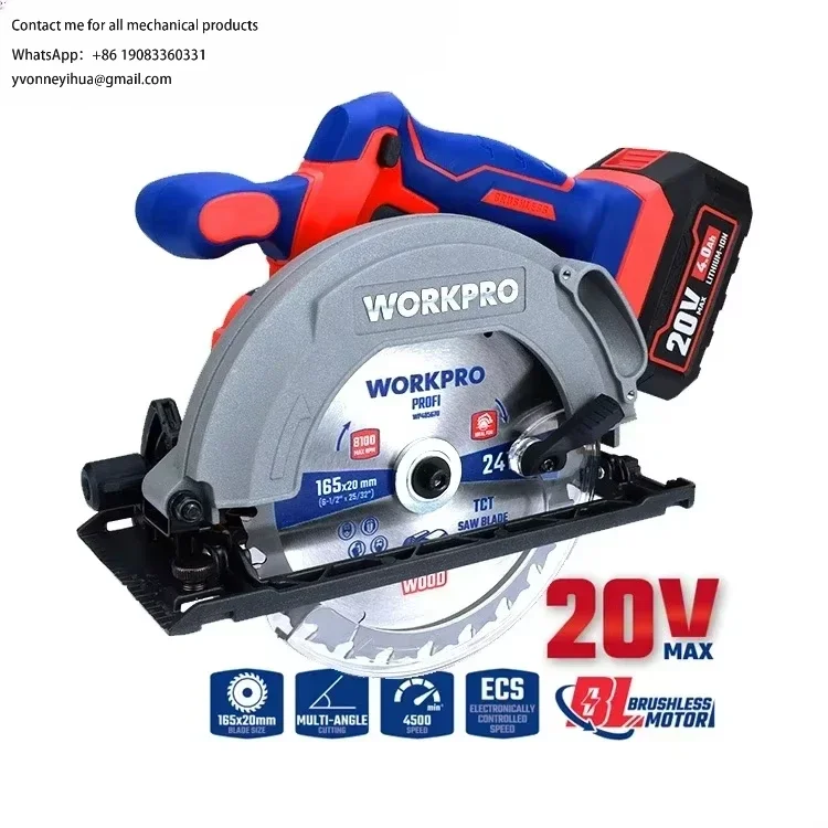 WORKPRO 20V 165MM Brushless Circular Saw Set Cutting Tool Include Li-ion Battery