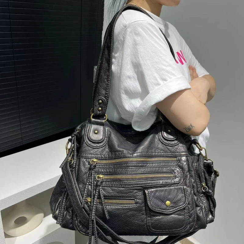 

Hot-selling Women's Fashion Soft Wash Leather Tote Bag Large Capacity Shoulder Messenger Bag