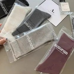 Wine Red Long Socks Women Stockings Cotton Solid Color Warm Thigh High Ladies Girls Street Fashion Knitted Knee Socks Harajuku