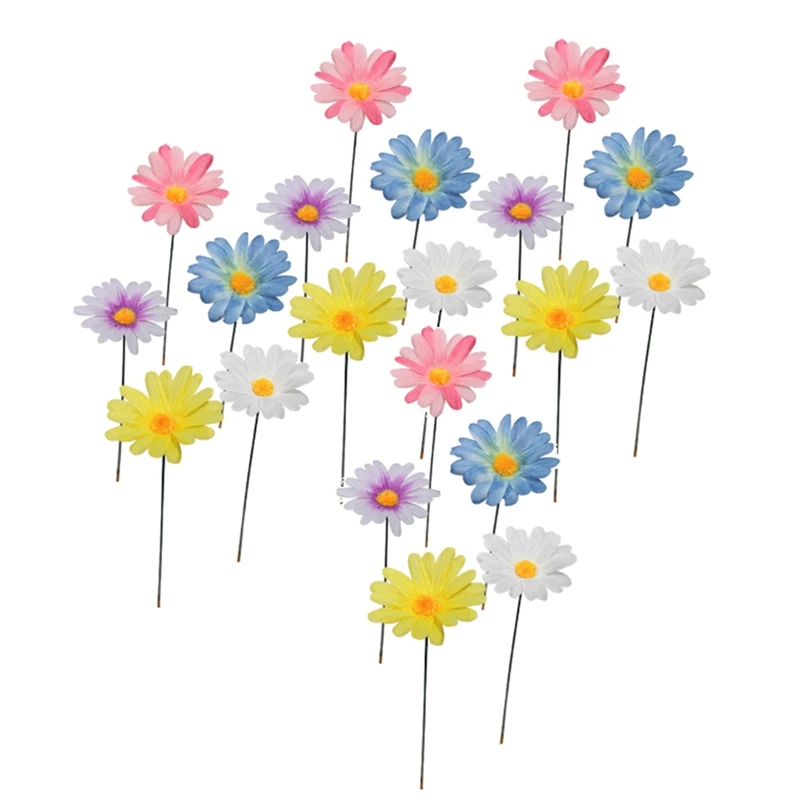 BEAU-20Pcs Daisy Flower Garden Stakes Decor Metal Daisy Flower Garden Stakes Iron Crafts, Flower Stick Decor For Lawn, Yard