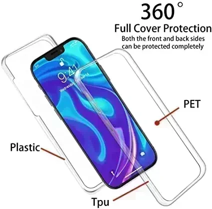 Funda de cuerpo completo para iPhone, cubierta protectora transparente de TPU de doble cara para iPhone 14, 13, 12, 11 Pro, XR, XS Max, 8, 7, 6 Plus, 5S, SE 360