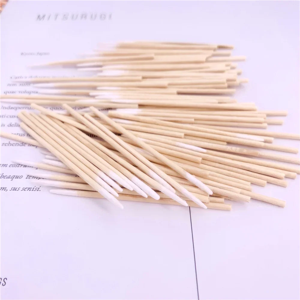 100/200/300Pcs Nails Wood Cotton Swab Clean Sticks Buds Tip Wooden Cotton Head Manicure Detail Corrector Nail Polish Remover