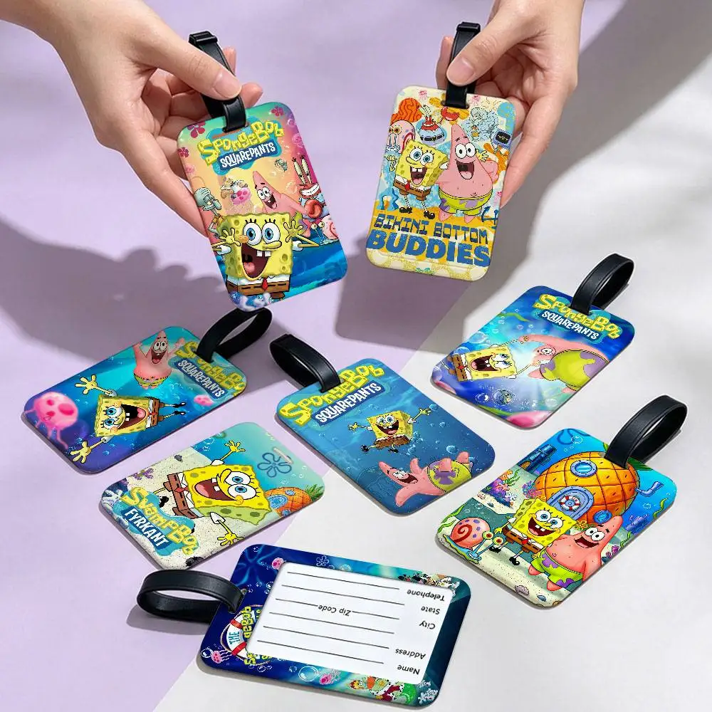 Klassischer Cartoon S-Spongebob PVC Anti-Verlust-Gepäckanhänger mit abnehmbarem Informationskartenhalter für Reisegepäck
