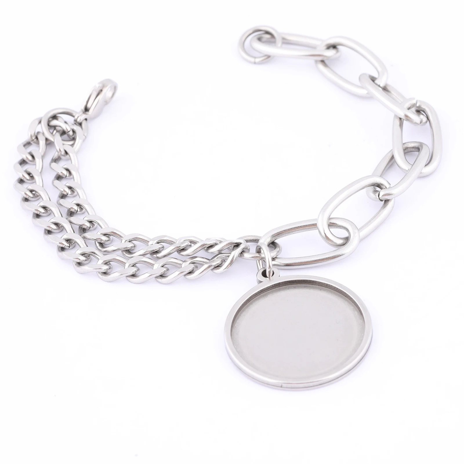 5pcs Stainless Steel Chain Bracelet Making Kit Fit 25mm Round Cabochon Base Setting Blanks Diy Bracelets Accessories