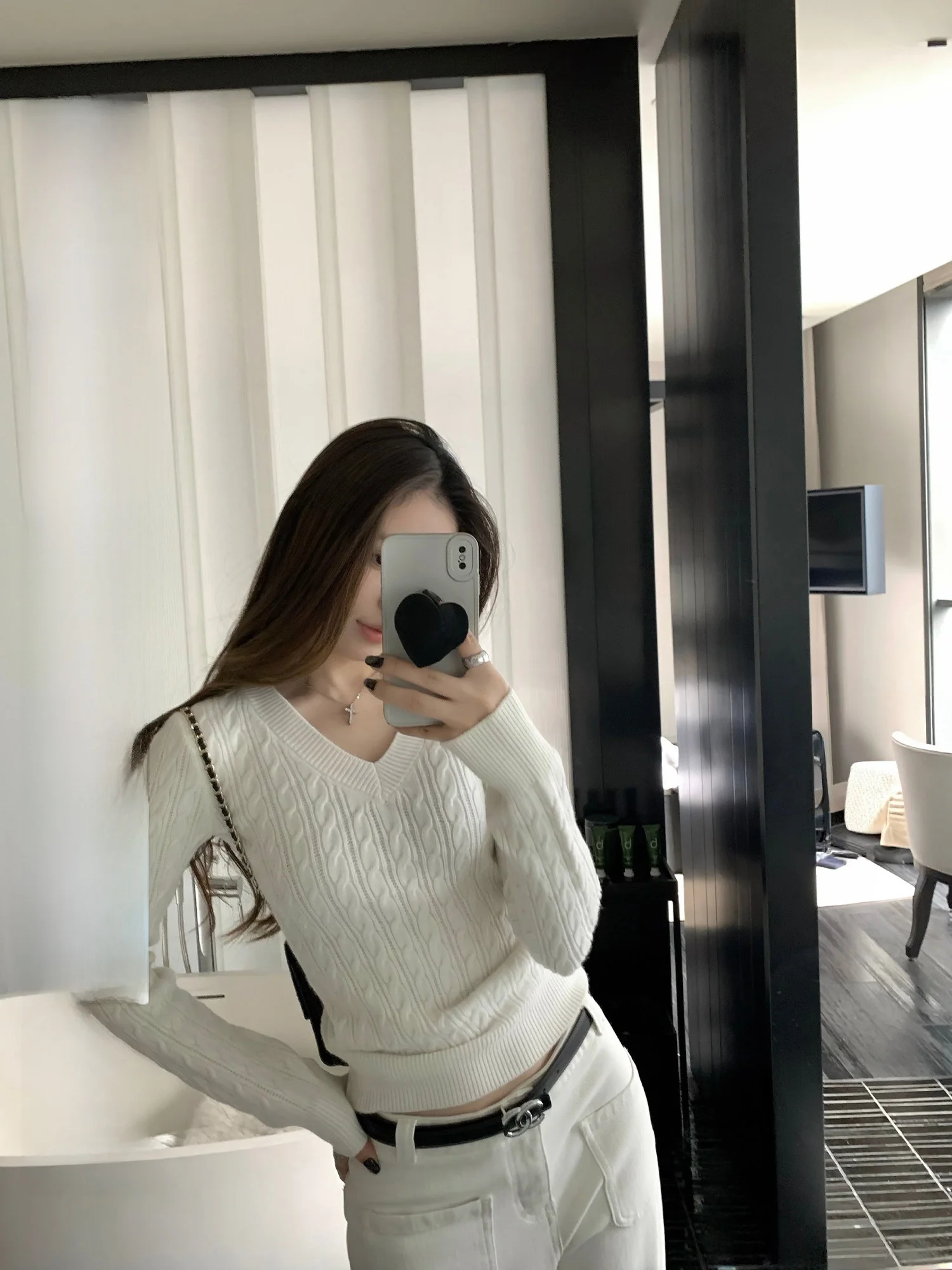 

Женский вязаный свитер Hhi с V-образным вырезом, базовый слой, внутренняя/наружная одежда, с узором «косы», премиум-класса, свободный крой, зимний топ