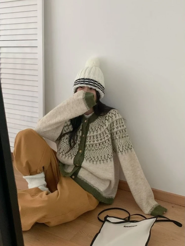 الخريف والشتاء أزياء المرأة الجديدة أنيقة محبوك معطف واحد الصدر الراقية اللون منعت فضفاضة سترة بأكمام طويلة #2