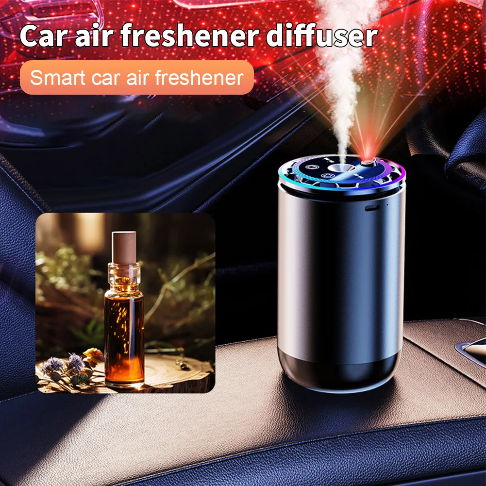 Smart Car Air Freshener - Car Essential Oil Diffuser with Starry Sky Light and Colorful Ambient Light, Adjustable Concentration