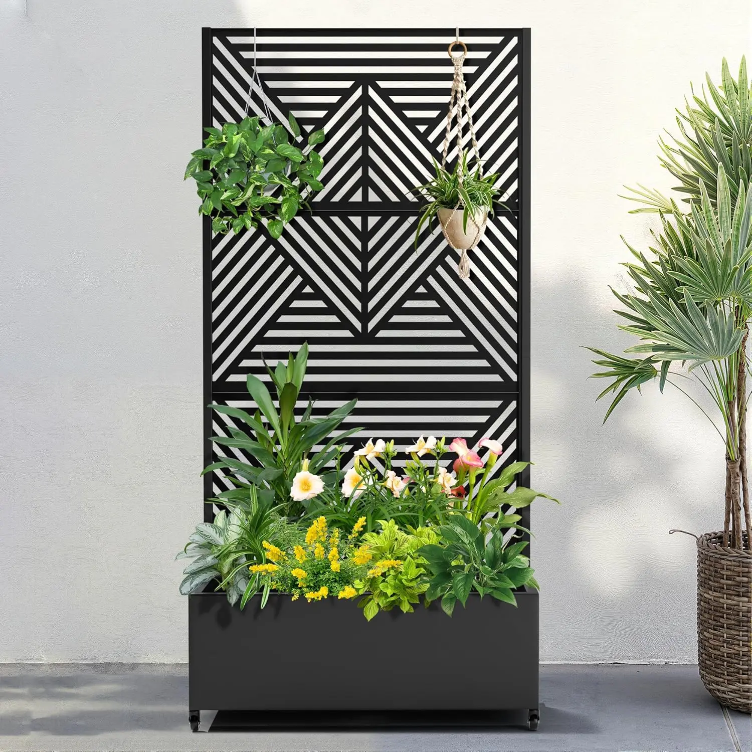 

Metal Raised Garden Bed with Wheels and Trellis,73"x35"x16" Planter Box for Climbing Plants, Vegetables & Vines, Features Privac