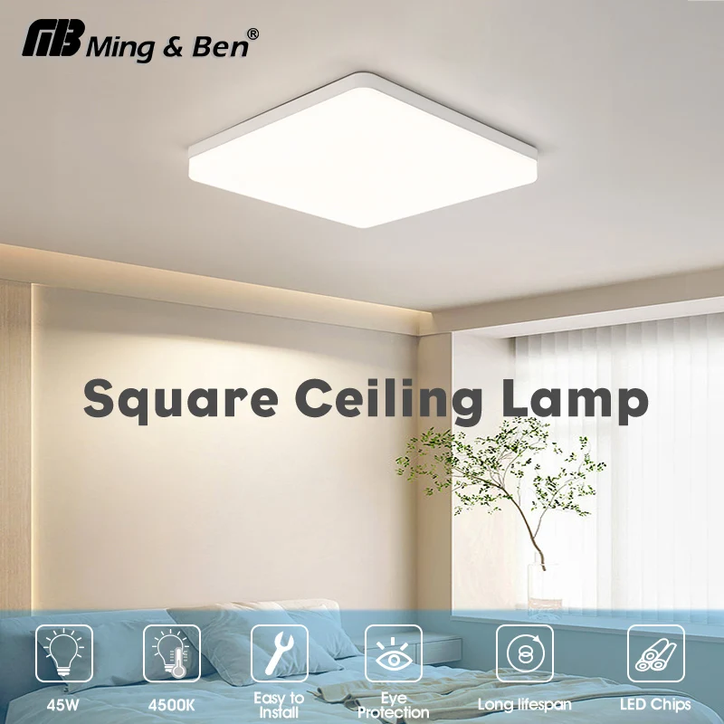 Moderne quadratische LED-Deckenleuchte, neutrales Licht, kaltweiß, 100–240 V, 45 W, Deckenleuchte für Schlafzimmer, Wohnzimmer, Heimbeleuchtung