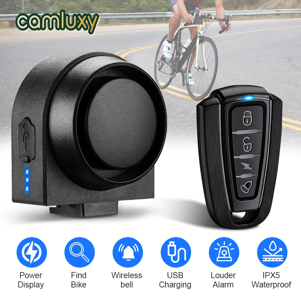 Camluxy Bicycle Vibration Alarm USB Charging Motorcycle Bike Alarm Remote Control Anti-theft Bike Detector Wireless Alarm System