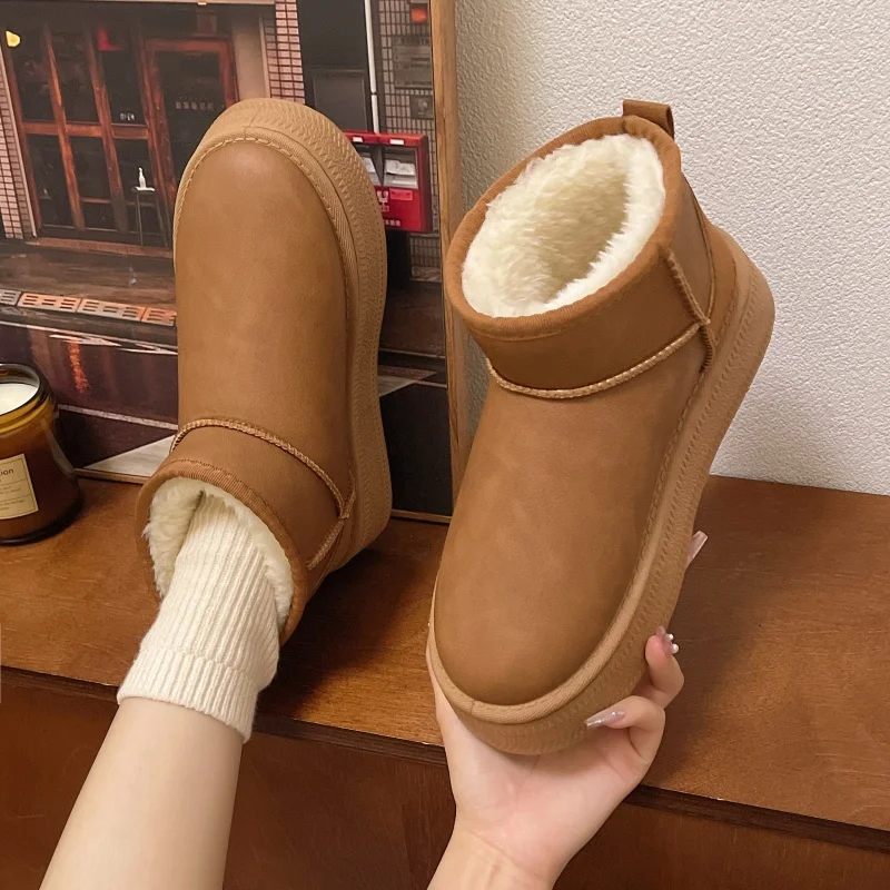 New Winter Flat-soled Plus Velvet Cuff Cotton Shoes Comfortable Mid-calf Casual Women's Boots Fashionable Thick-soled Snow Boots