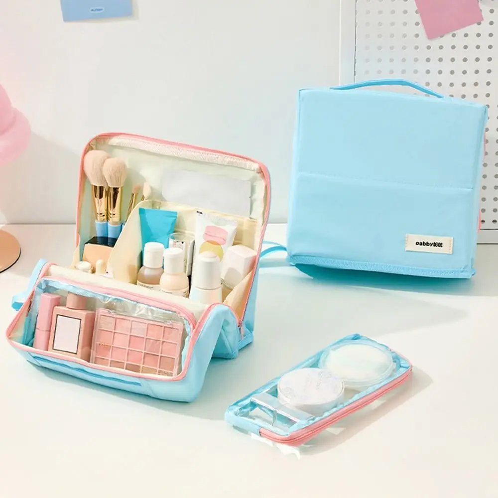 Borsa per trucco verticale di grande capacità Borsa portaoggetti per la cura della pelle standabile multiscomparto portatile divisoria