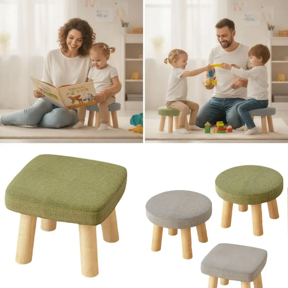 Soft Solid Wood Small Foot Stool Non-Skid Wear-resistant Shoe Changing Chair Thickened Sponge Cushion Large Load Bearing