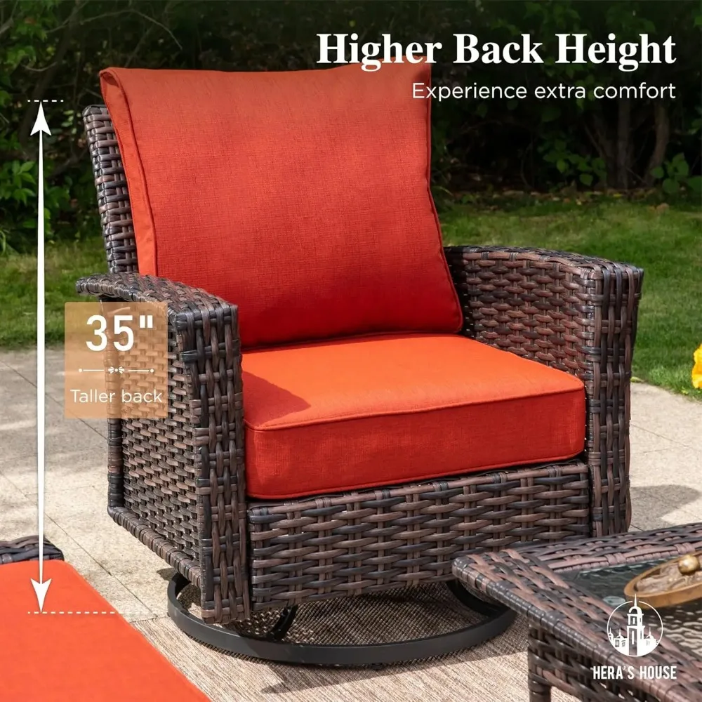 Wicker Patio Furniture Set,High Back Swivel Chair,3-Seat Couch with Table,4 PC Outdoor Furniture Conversation Wicker Sofa Set