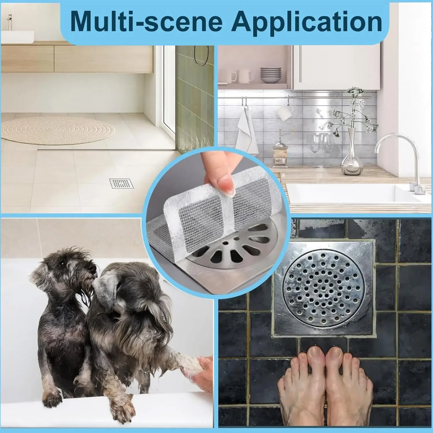

30pcs Disposable Shower Drain Hair Catcher Screen Sticker 4" X 4" Floor Drain Strainer Mesh Filter Cover for Bathroom Laundry T
