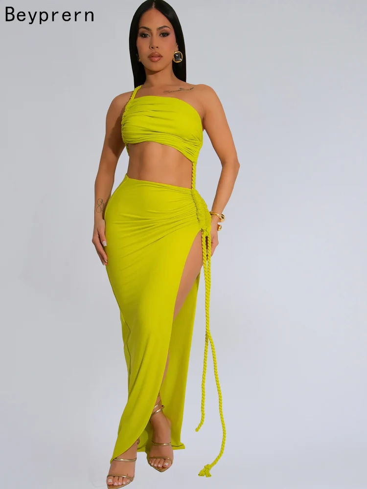 

Beyprern Beautiful Cut Out Solid Ruched Long Maxi Dress For Women Backless High Slit Bandage Party Dress Vestidos Night Clubwear