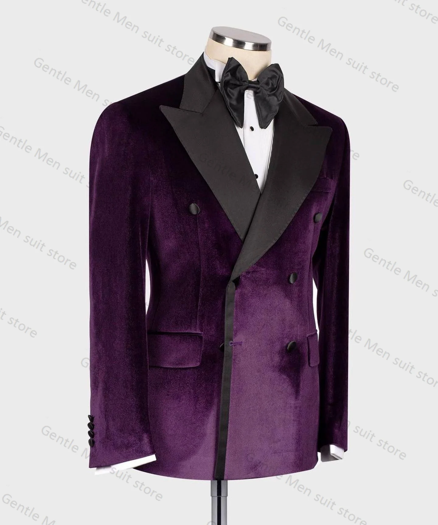 Velvet Men Suit Custom Made Purple Blue Jacket 1 Piece Blazer Double Breasted Coat Groom Wedding Tuxedo For Best Man