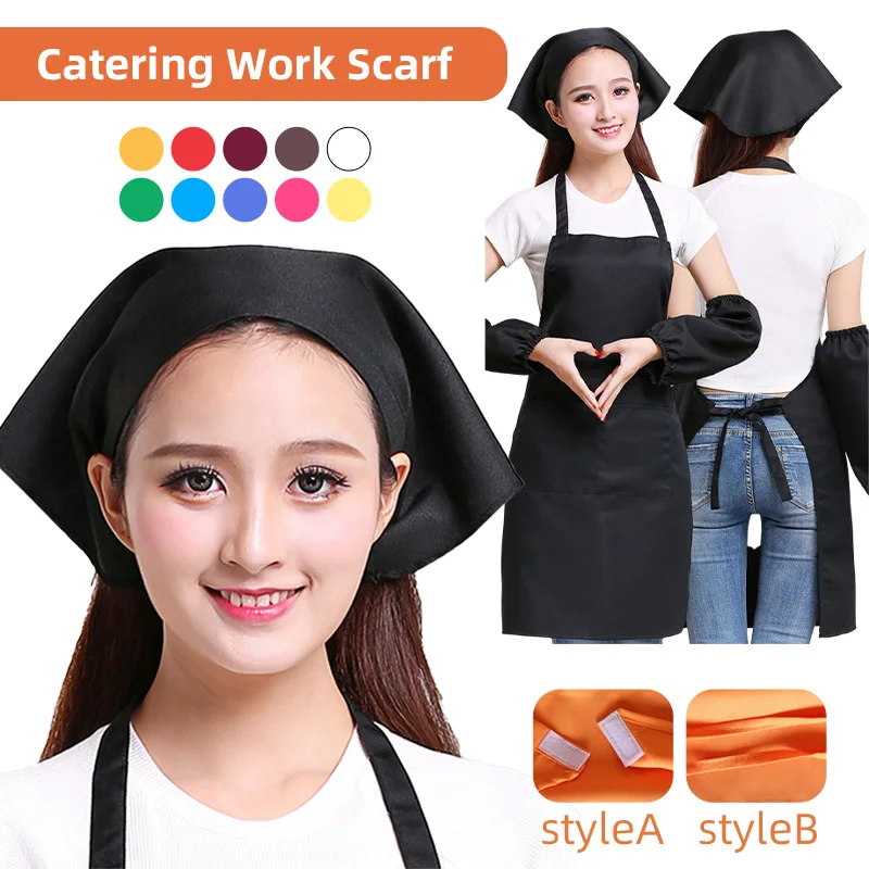 

New Japanese Simple Catering Chef Work Hat Women's Solid Color Breathable Sushi Restaurant Waiter Triangle Headscarf Unisex