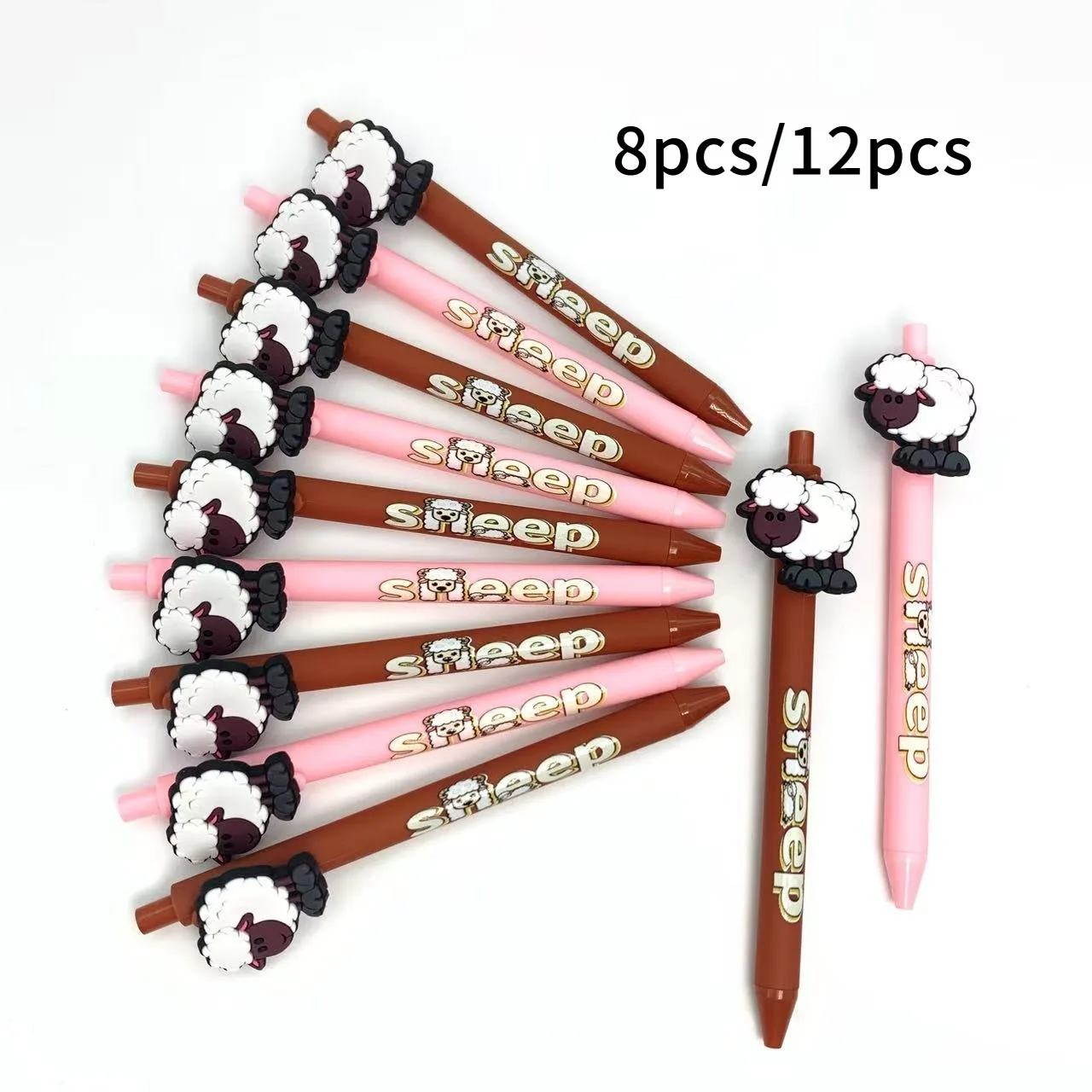 

8 шт./12 шт. розовые и коричневые двухцветные шариковые ручки, канцелярские принадлежности с изображением животных и ягненка для подписи
