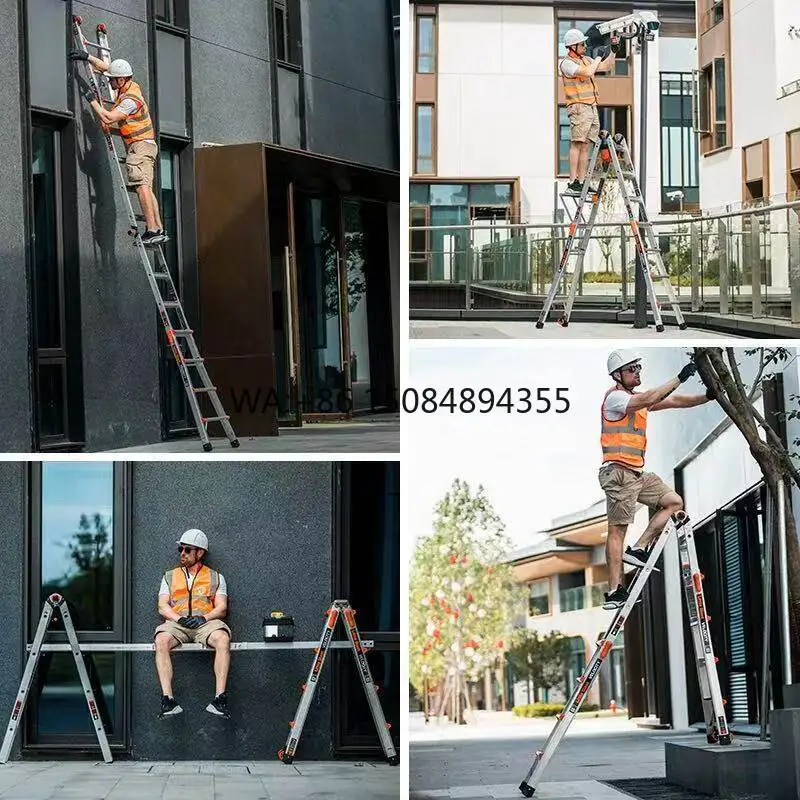 Lifting Pressing Small Giant Telescopic Aluminum Alloy Folding Herringbone Ladder 10m Extended Height 150kg Load Capacity Double