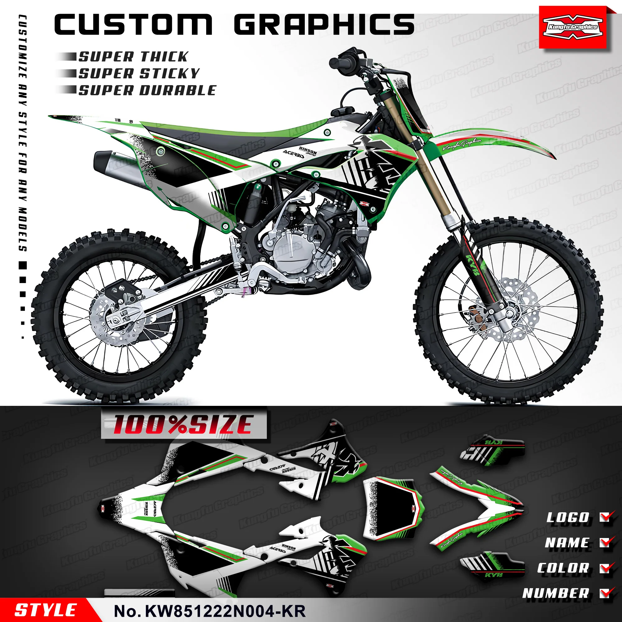 

KUNGFU GRAPHICS Custom MX Stickers Enduro Racing Graphics for Kawasaki KX 85 KX 112 2022 2023 2024 2025, Rebuild,Motocross Decal