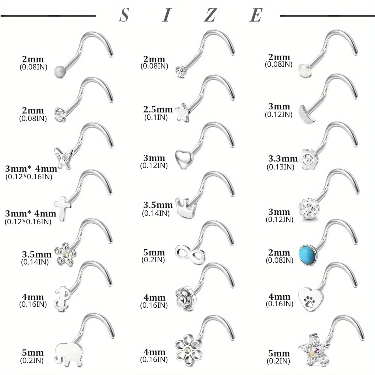 Bobisty 1PC Nose Rings Studs Stainless Steel Bone Screw Shaped Nose Piercing Jewelry for Women Basic Piercing Jewelry