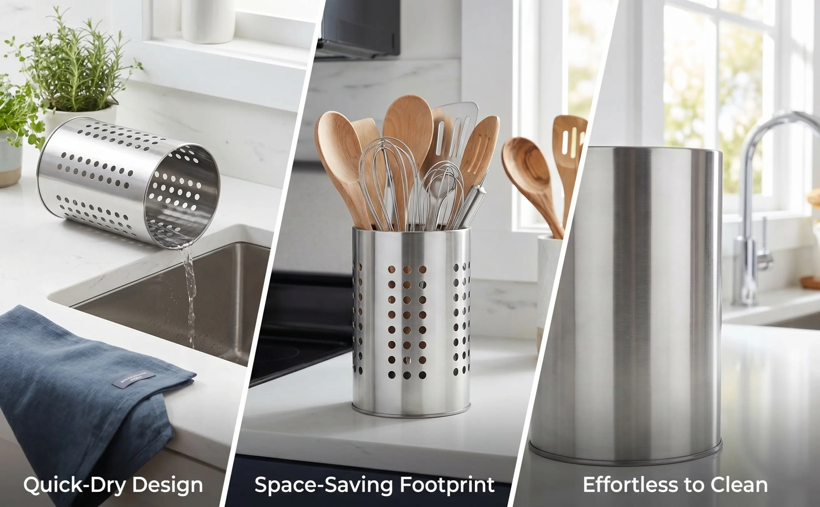 Stainless Steel Chopstick Holder Cutlery Draining Basket with Self-Draining Holes for Spoons Forks Kitchen Utensil Holder Large