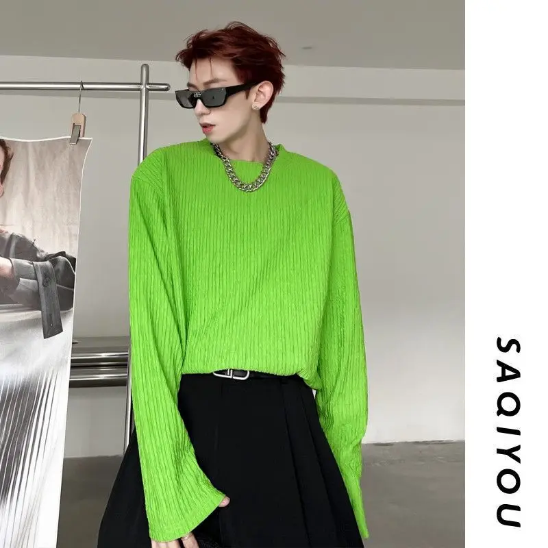 Versatile Round Neck Sweatshirt Men Spring Autumn Trendy American Retro Hatless Long-sleeved Top Casual Jacket Teenager T-shirt