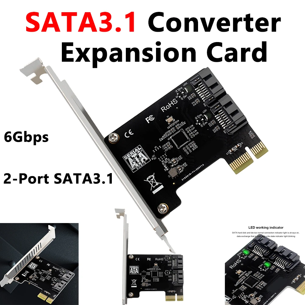 2-port SATA 3.1 PCIE X1 Converter Expansion Add on Card 6Gbps PCIE To SATA Adapter Card JMB582 PCI Express To SATA3.1 Converter