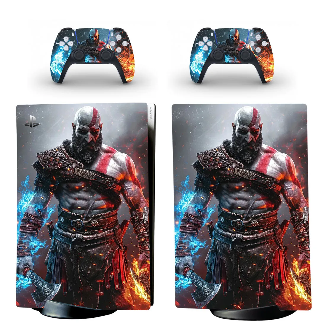 غطاء لاصق جلدي رقمي من Game God of War PS5 لوحدة التحكم و2 وحدات تحكم PS5 ملصق جلدي من الفينيل