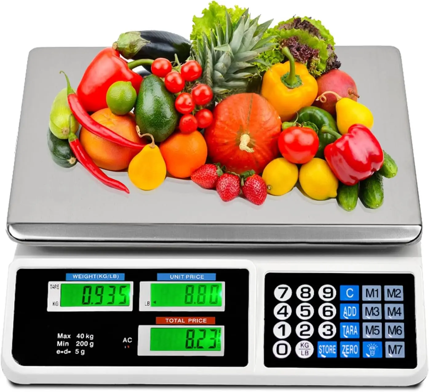 

88LB Digital Price Scale with LCD Display, Waterproof Stainless Steel Top for Commercial Food and Meat Weighing