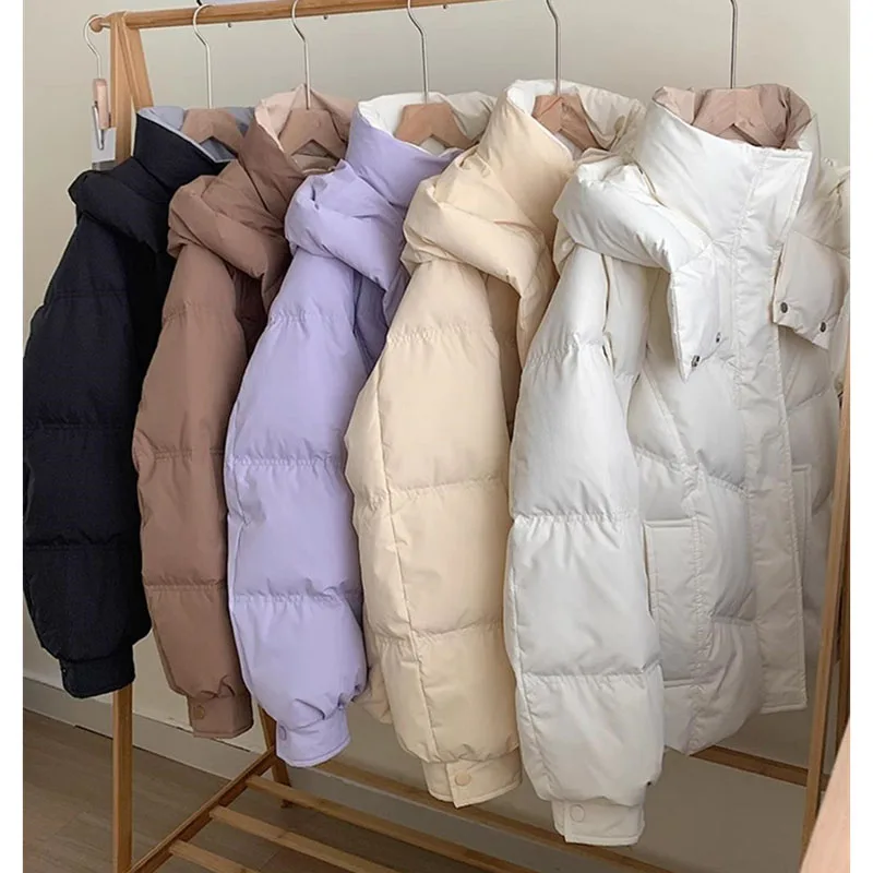 

2025 Women Fashion Parkas Jacket Winter Femme Hooded Color Blocked Cotton Padded Coat Korean Ladies Long Sleeves Puffer Outwear