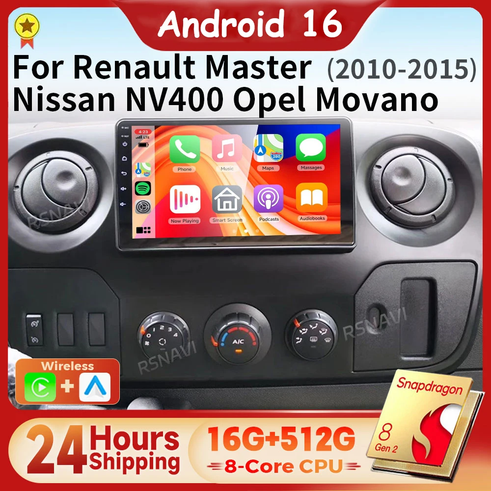 Android 16 Carplay Car Radio Multimedia Player For Renault Master Nissan NV400 Opel Movano 2010-2021 Stereo 24-Hour Shipping DVD