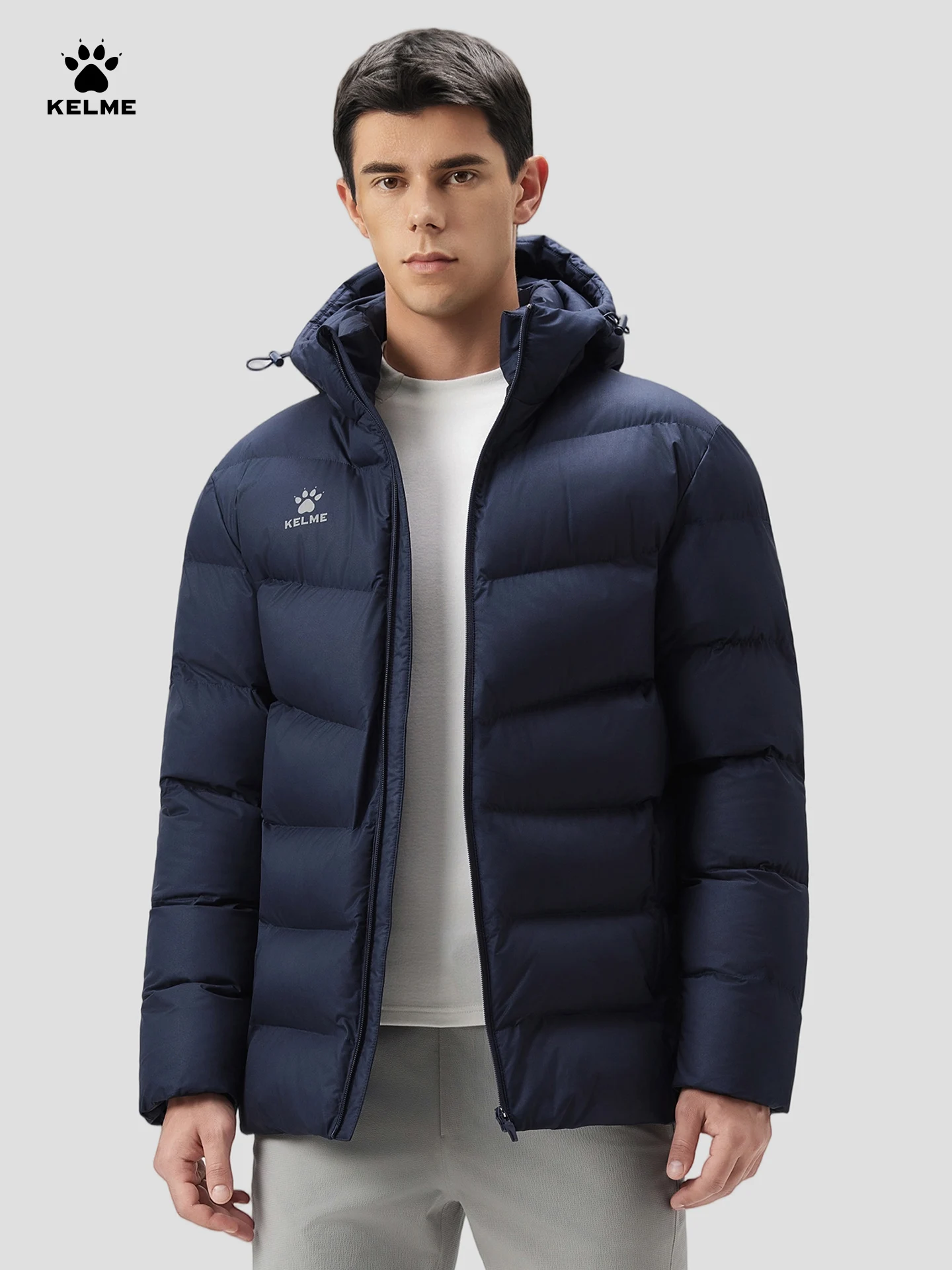 Kelme thermische jas met capuchon voor heren voor sport, voetbaltraining en buitenactiviteiten, winddichte fleece gevoerde jaseggioхое