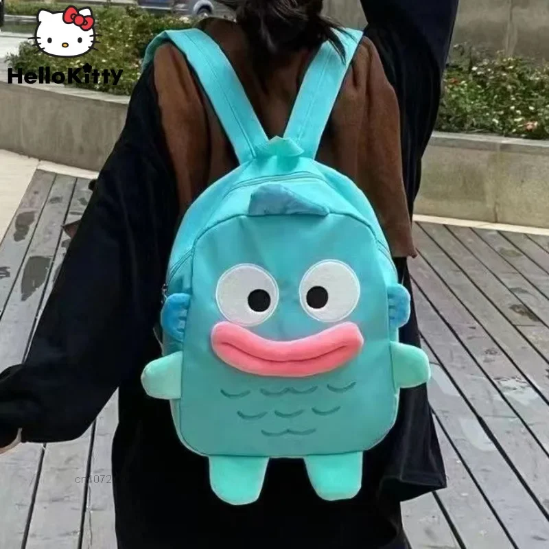 Sanrio Hangyodon Embroided Cartoon Zipper Backpacks Large Capacity Schoolbag Tiktok Big Mouth Cute Cartoon Student Backpack