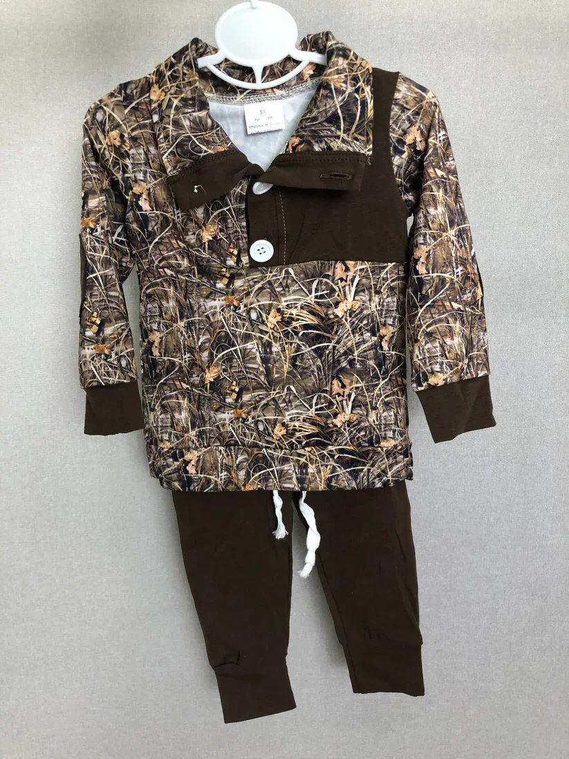 

new rts baby boys new camouflage suit wholesale boutique dead leaf print brown fall boys long sleeve trousers set