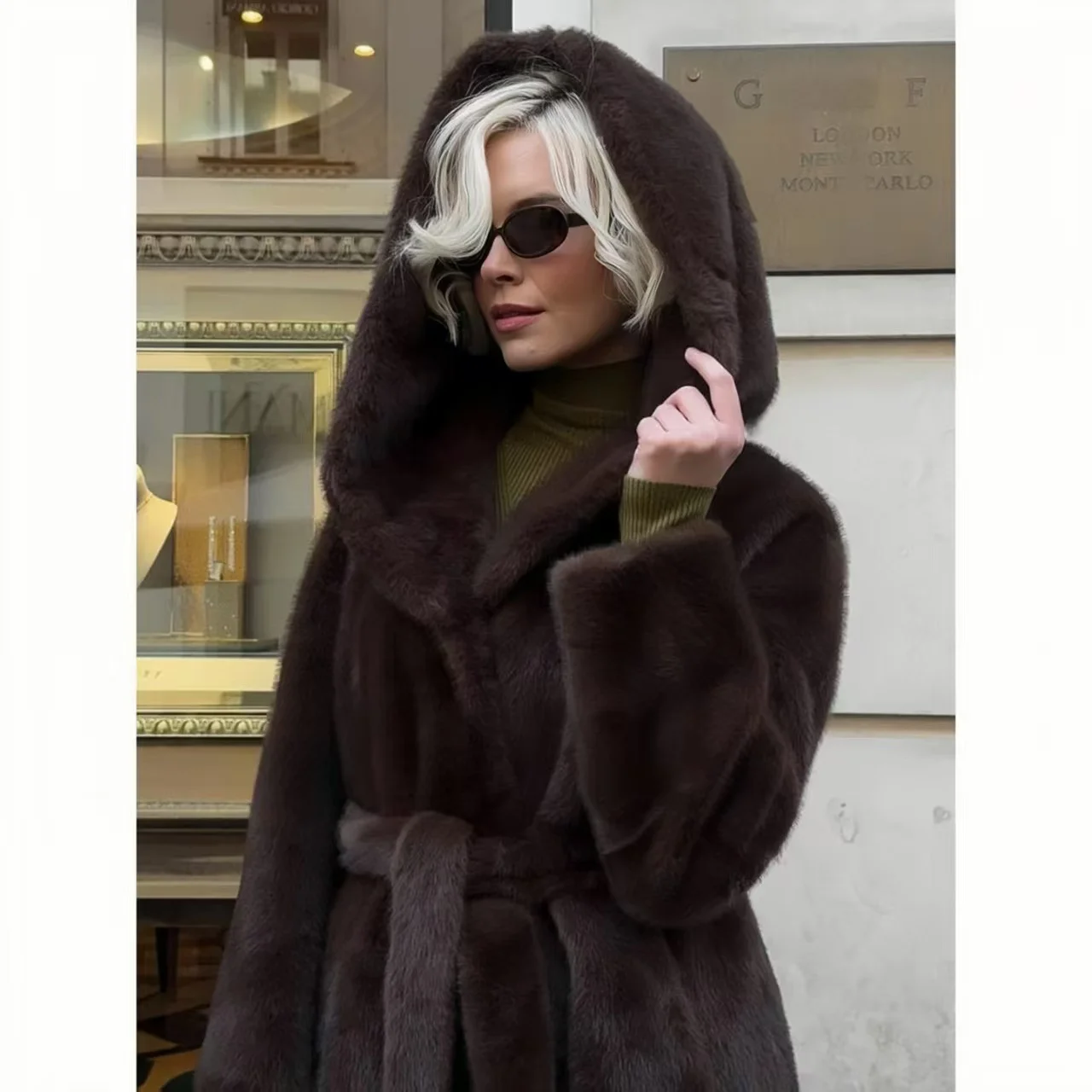 Winter Women High Quality Hooded Faux Fur Coat Luxury Long Fur Coat Loose OverCoat Thick Warm Plus Size Female Plush Coats - view 5