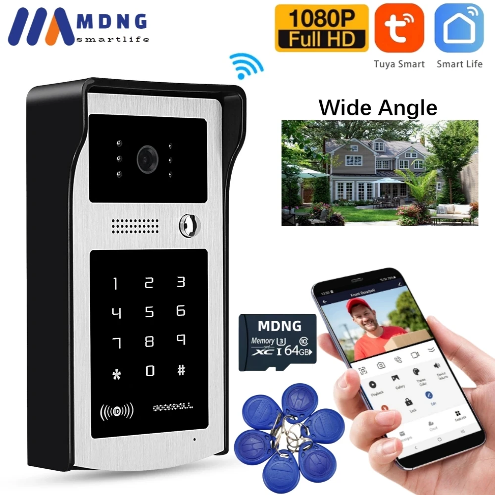 Système d\'interphone vidéo Tuya Smart WiFi, sonnette sans fil, caméra HD 1080P, interphone vidéo numérique, clavier à code RFID, mot de passe