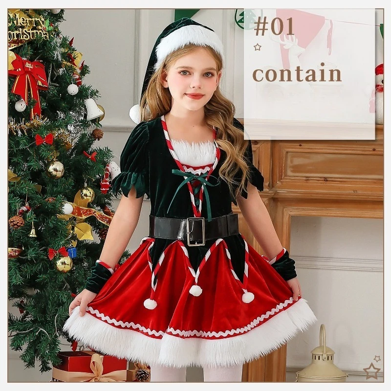 

Girls Christmas Dress Santa Claus Green Red Velvet Gown Holiday Party Princess Dress Girl Christmas Gifts Festival Party Outfits